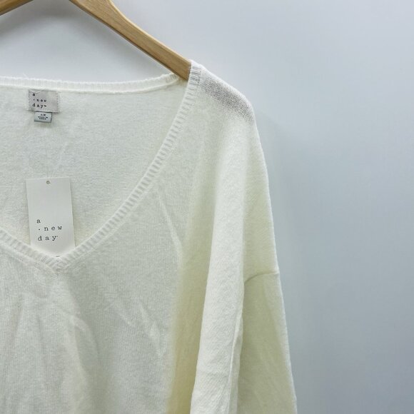 A New Day Womens Plus Size 4X Soft Cozy Knit V-Neck Pullover Sweater Cream 010 - Picture 3 of 7